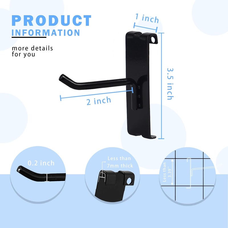 NEESEEYEE Gridwall Hooks 2 Inch, 32PC Heavy Duty Black Display Hooks for Grid Wall Panels, Grid Wall Accessory for Retail Store, Home Stroage, Garage, Trade Show - Image 2
